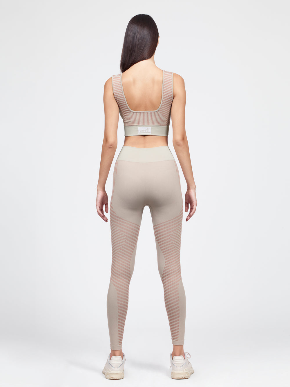 scoop neck sport bra with compression legging set in tranquil taupe